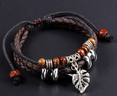 Bratara barbati din piele ecologica cu elemente din metal si lemn