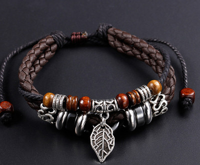 Bratara barbati din piele ecologica cu elemente din metal si lemn