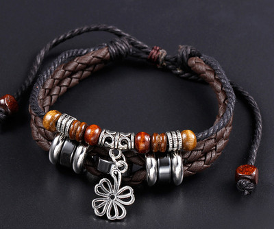 Bratara barbati din piele ecologica cu elemente din metal si lemn