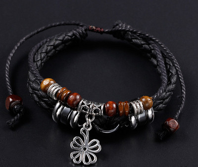 Bratara barbati din piele ecologica cu elemente din metal si lemn