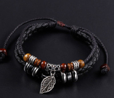 Bratara barbati din piele ecologica cu elemente din metal si lemn