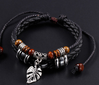 Bratara barbati din piele ecologica cu elemente din metal si lemn