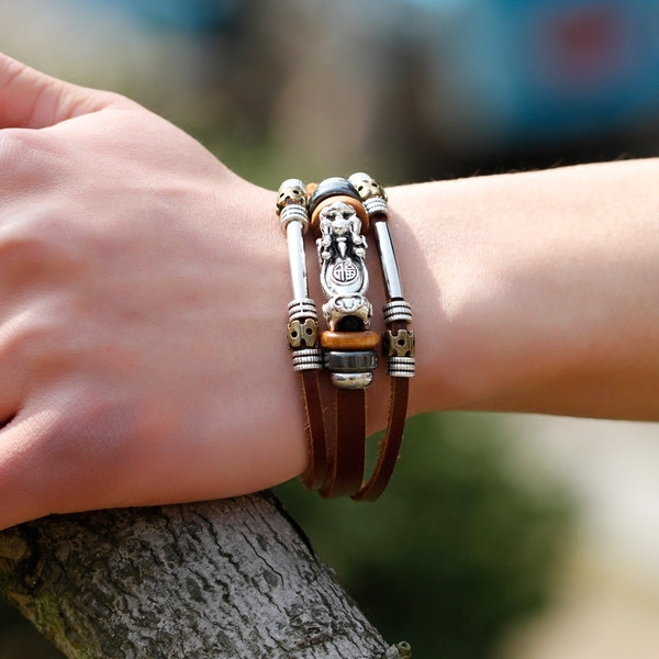 Bratara barbati din piele ecologica cu element din otel