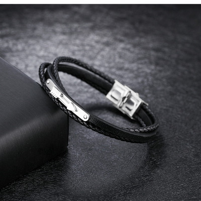 Bratara de zi cu zi pentru barbati din piele ecologica cu elemente metalice