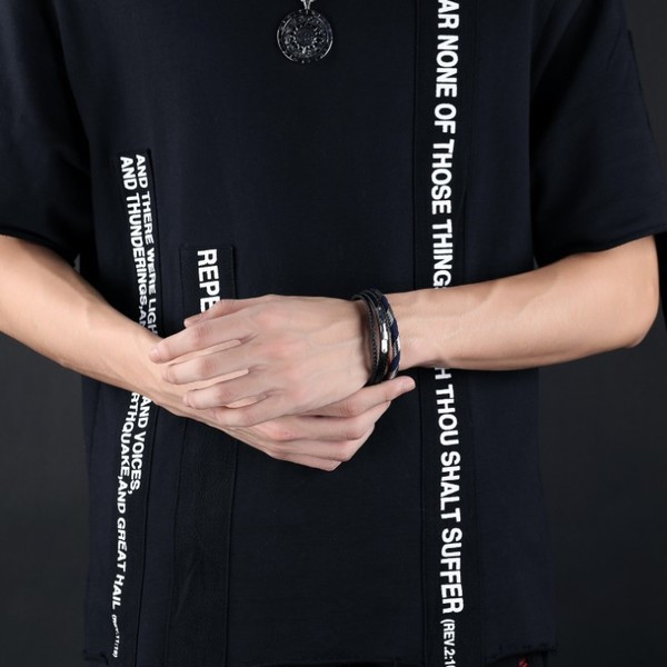 Bratara de zi cu zi pentru barbati din piele ecologica cu elemente metalice