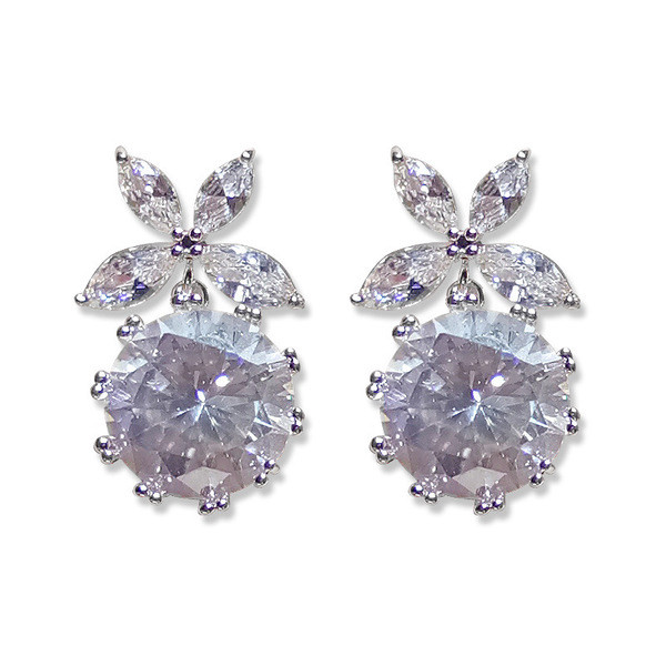 Cercei eleganti de dama in doua culori cu o piatra