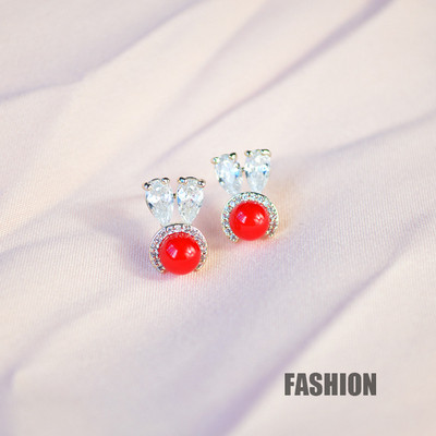 Cercei de dama cu piatra rosie