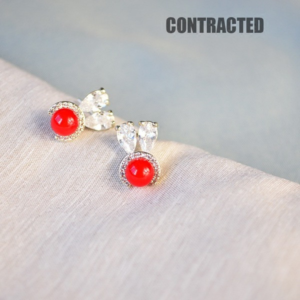 Cercei de dama cu piatra rosie