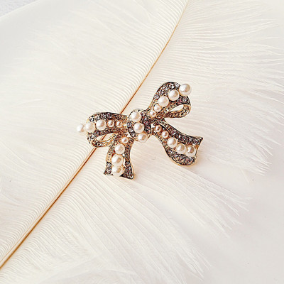 Inel de dama in forma de panglica cu perle - doua culori