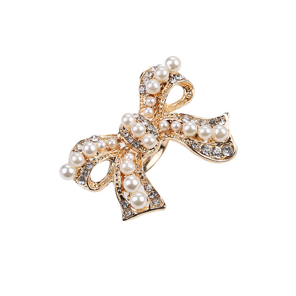 Inel de dama in forma de panglica cu perle - doua culori