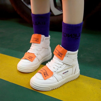 Tenisi moderni pentru copii pentru fete cu cravate in alb si negru