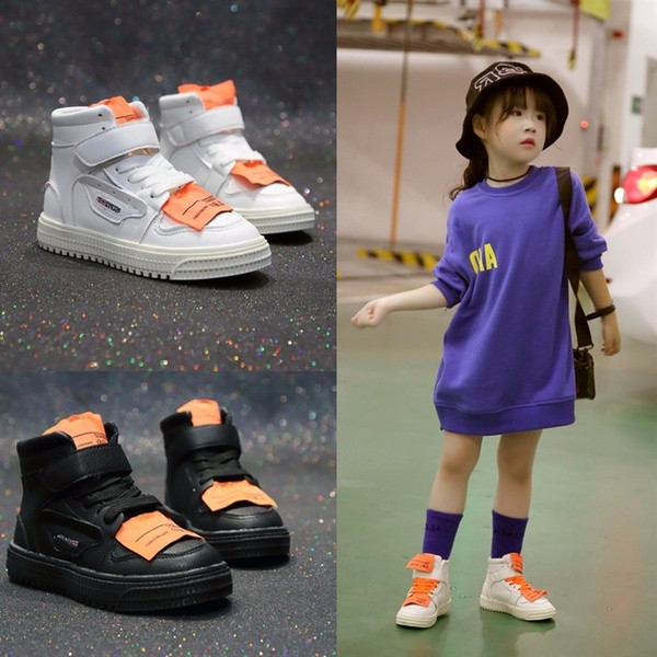 Tenisi moderni pentru copii pentru fete cu cravate in alb si negru