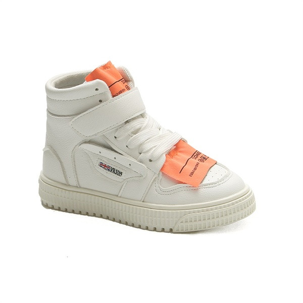 Tenisi moderni pentru copii pentru fete cu cravate in alb si negru