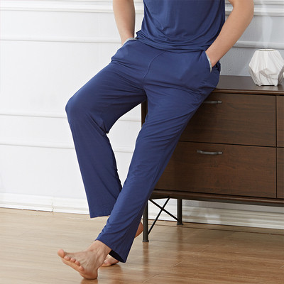 Мъжка изчистена пижама панталон с джобове и висока талия
