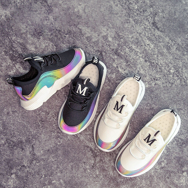 Adidasi copii moderni pentru fete cu efect stralucitor in doua culori