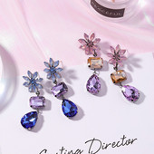 Cercei eleganti de dama cu pietre in doua culori