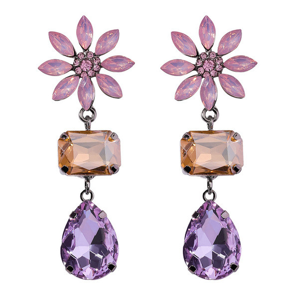 Cercei eleganti de dama cu pietre in doua culori