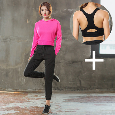 Îmbrăcăminte sport pentru yoga în două și trei părți - bluză cu glugă, bustieră și jambiere