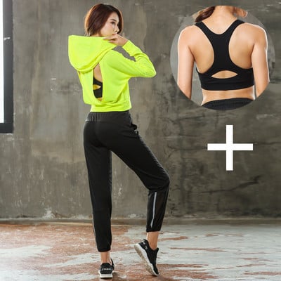 Îmbrăcăminte sport pentru yoga în două și trei părți - bluză cu glugă, bustieră și jambiere