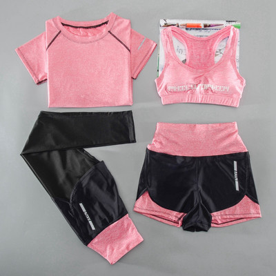 Дамски комплект за йога от три и четири части - тениска, топ, къси панталони и клин