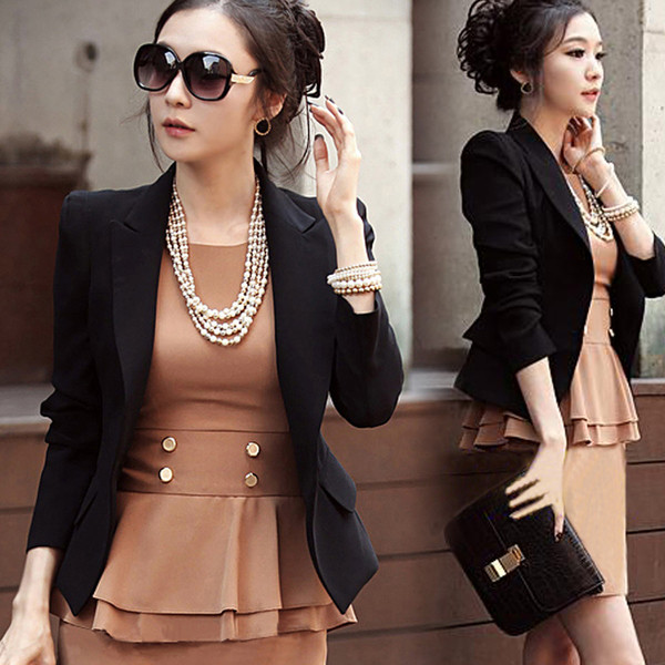 Jachetă elegantă de damă, de culoare neagră, cu imitație de buzunare