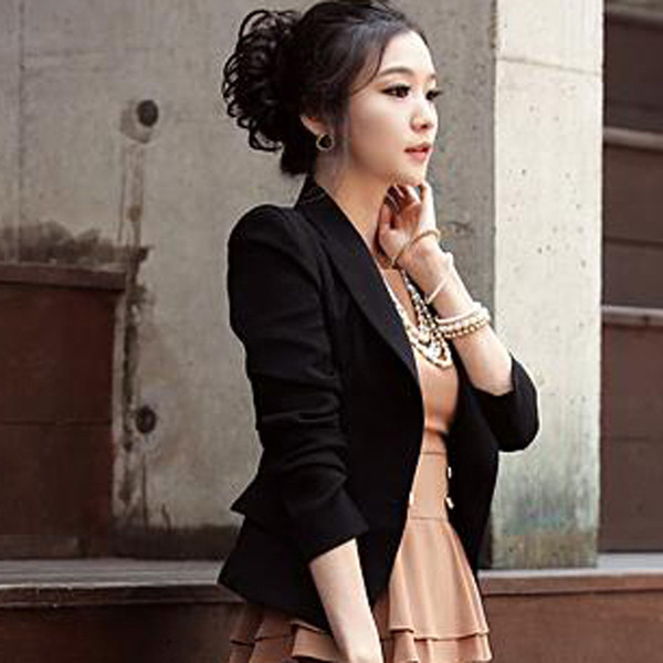 Jachetă elegantă de damă, de culoare neagră, cu imitație de buzunare