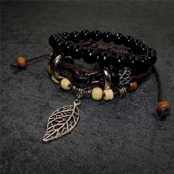 Stílusos fekete férfi karkötő