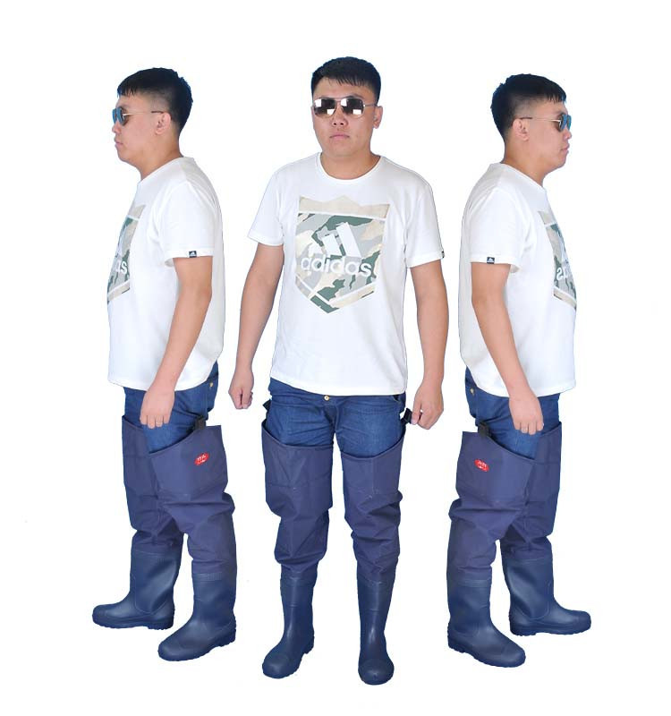 Дълги водоустойчиви ботуши за риболов в тъмносин цвят