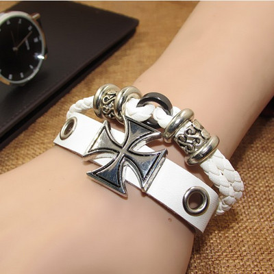 Bratara barbateasca din piele in doua culori