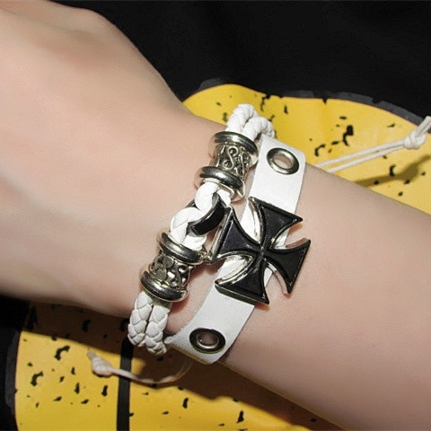 Bratara barbateasca din piele in doua culori