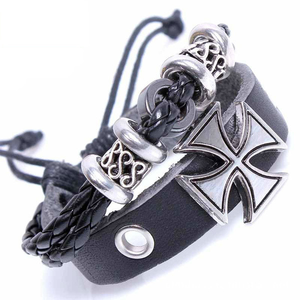 Bratara barbateasca din piele in doua culori