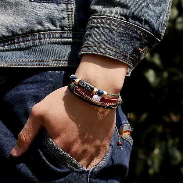 Bőr férfi karkötő