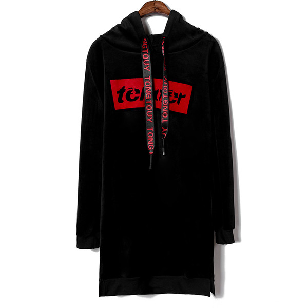 Γυναικείο μακρύ φούτερ με κουκούλα και επιγραφή