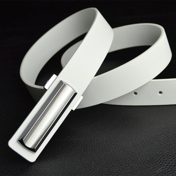 Cureaua eleganta pentru barbati din piele ecologica alb-negru