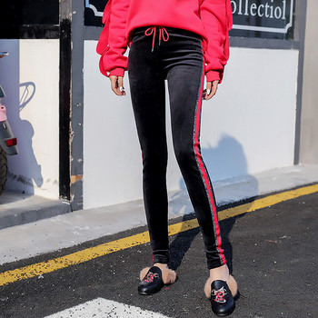Спортно-ежедневен  дамски панталон висока талия  с червен кант 