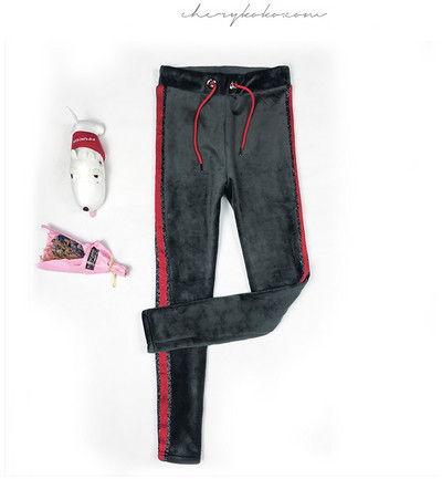 Спортно-ежедневен дамски панталон висока талия с червен кант