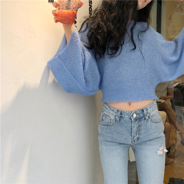 Γυναικείο πουλόβερ με φαρδιά μανίκια σε δύο χρώματα