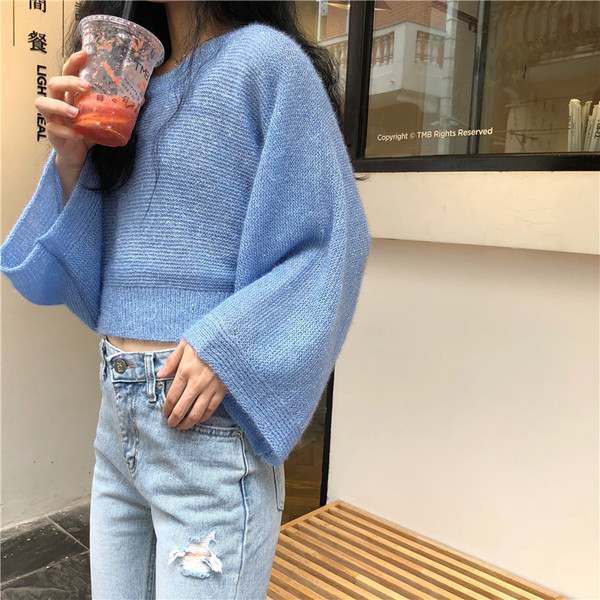 Γυναικείο πουλόβερ με φαρδιά μανίκια σε δύο χρώματα