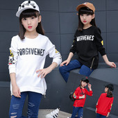 Модерна детска блуза за момичета с цветна апликация в няколко цвята