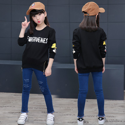 Модерна детска блуза за момичета с цветна апликация в няколко цвята