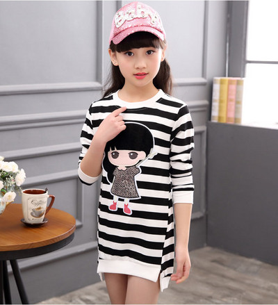 Csíkos gyerek blúz lányoknak színes rátéttel