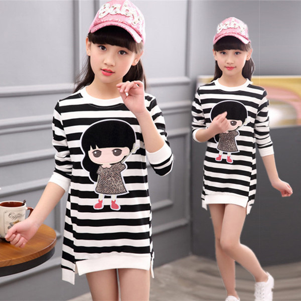 Csíkos gyerek blúz lányoknak színes rátéttel