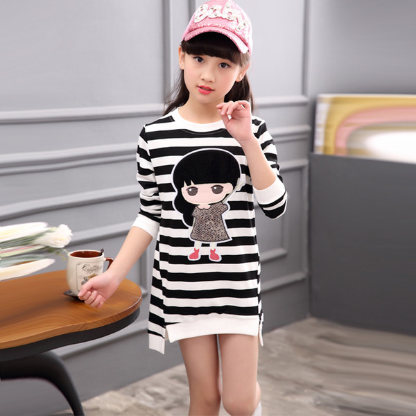 Csíkos gyerek blúz lányoknak színes rátéttel