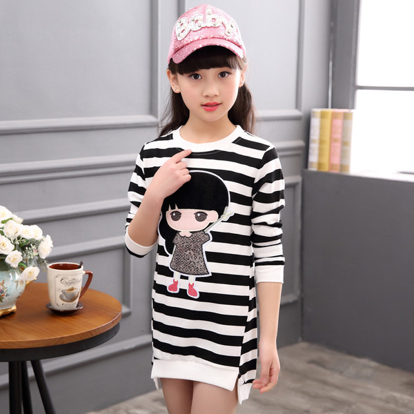 Csíkos gyerek blúz lányoknak színes rátéttel