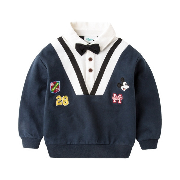 Bluza moderna pentru copii cu guler in albastru si gri