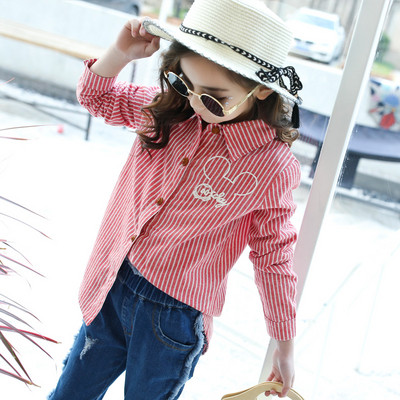 Stílusos gyerek csíkos ing lányoknak színes hímzéssel, két színnel