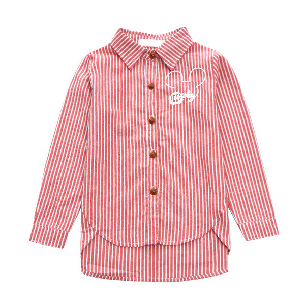 Stílusos gyerek csíkos ing lányoknak színes hímzéssel, két színnel