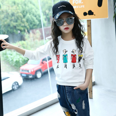 Bluza casual pentru copii pentru fete cu decolteu O in alb si rosu