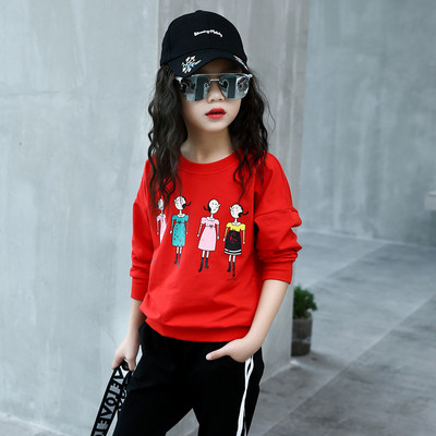 Bluza casual pentru copii pentru fete cu decolteu O in alb si rosu