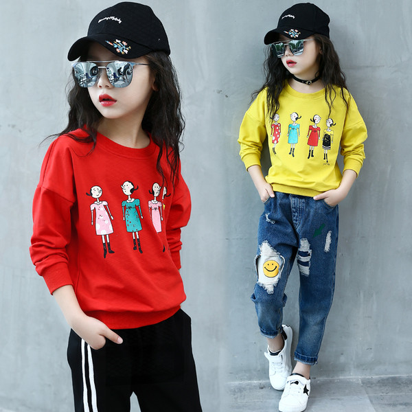 Bluza casual pentru copii pentru fete cu decolteu O in alb si rosu